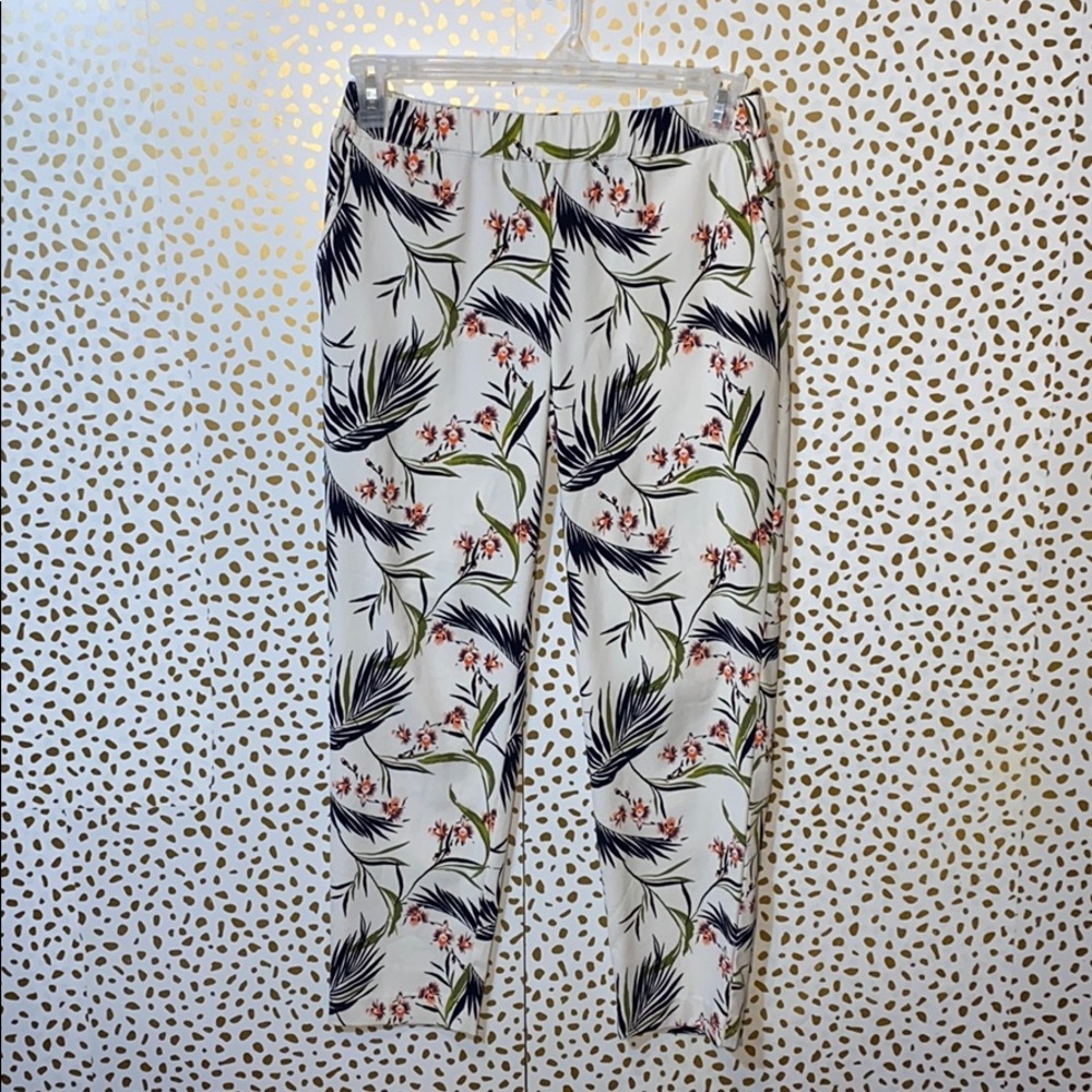 Ann Taylor Tropical Palm Print Pull-on Ankle Pant